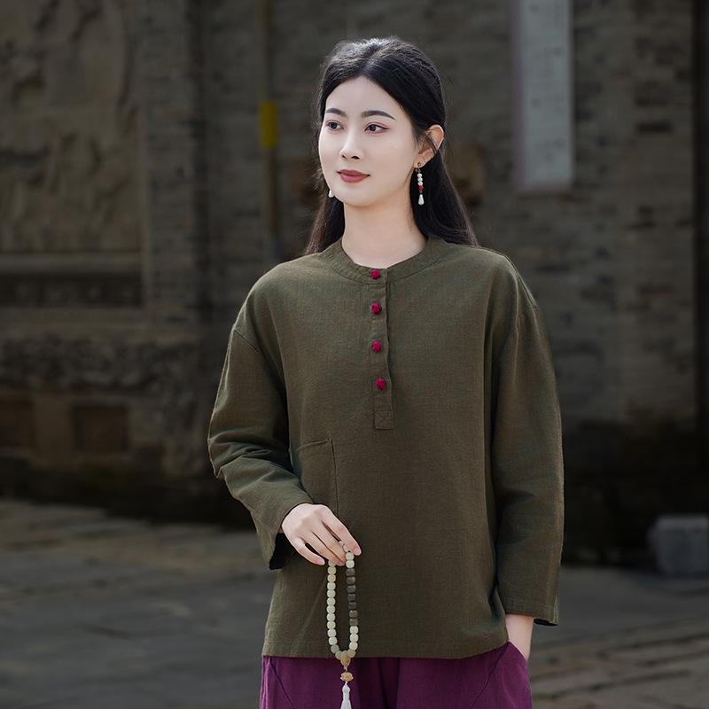 Women s Spring-Summer Ramie Zen Practice Top - Chinese Retro Style Small