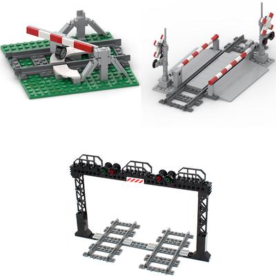 Trens Passagens de Nível Barreiras Levadiças Acessórios de Trilho Montagem MOC Cidade Tráfego Estrada Blocos de Construção Acessórios