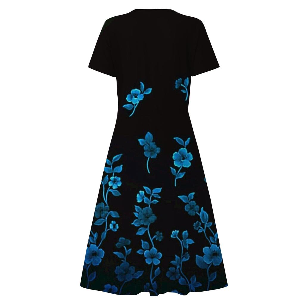 Abito Casual da Donna Estivo Casual Manica Corta Scollo a V Boho Vita Arricciata Stampato