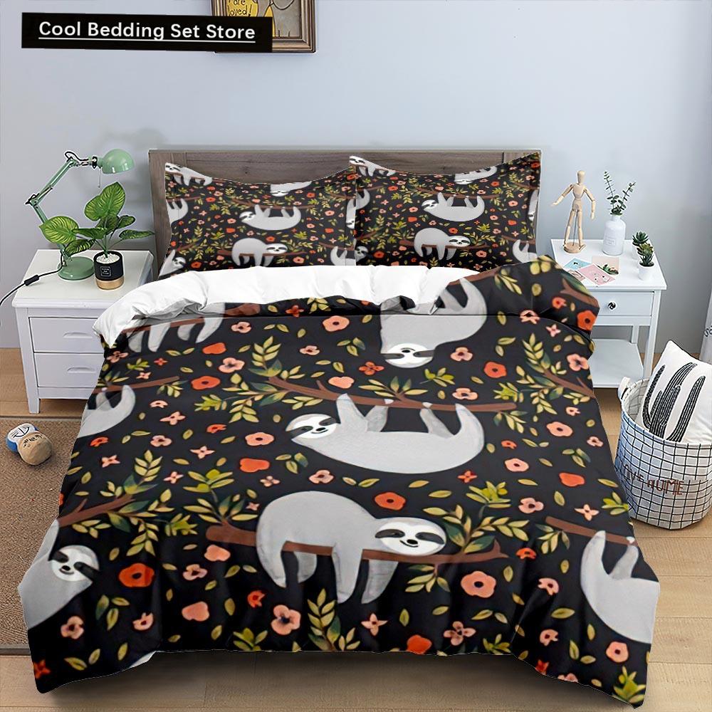 Cartoon Sloth Duvet Cover King Queen Funny Animal Bedding Set for Kids Wildlife Polyester Quilt Cover Children Birthday Gifts