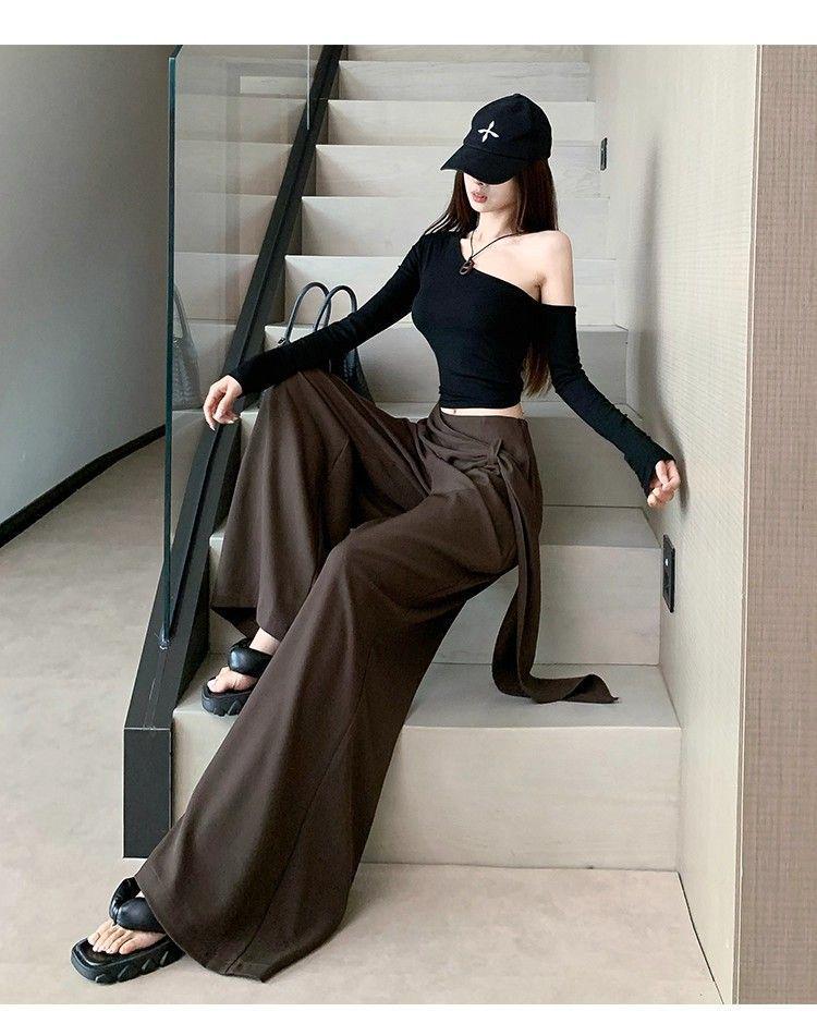 Damen Palazzo-Hose mit hoher Taille und Schnürung, Design Frühling/Sommer 2026, Figurschmeichelnder Fall, Bodenlang, Lässiger Vielseitiger Stil.