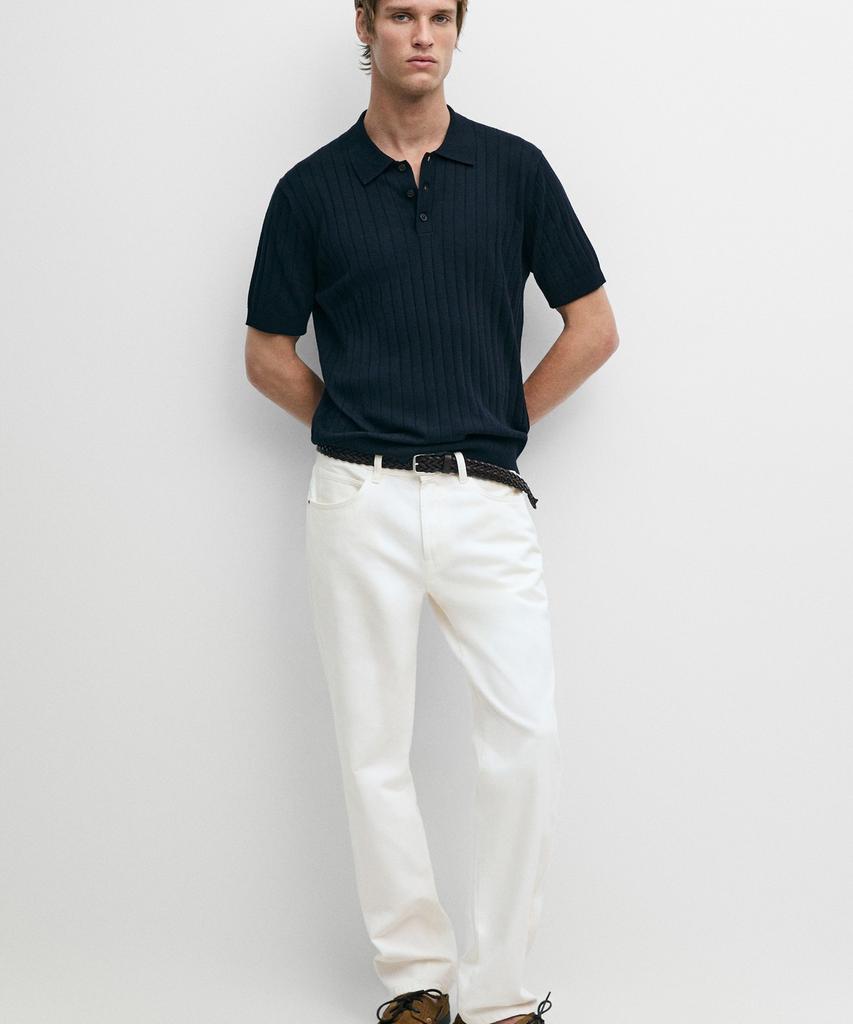 Masimodutti Cotton Ribbed Knit Polo Shirt