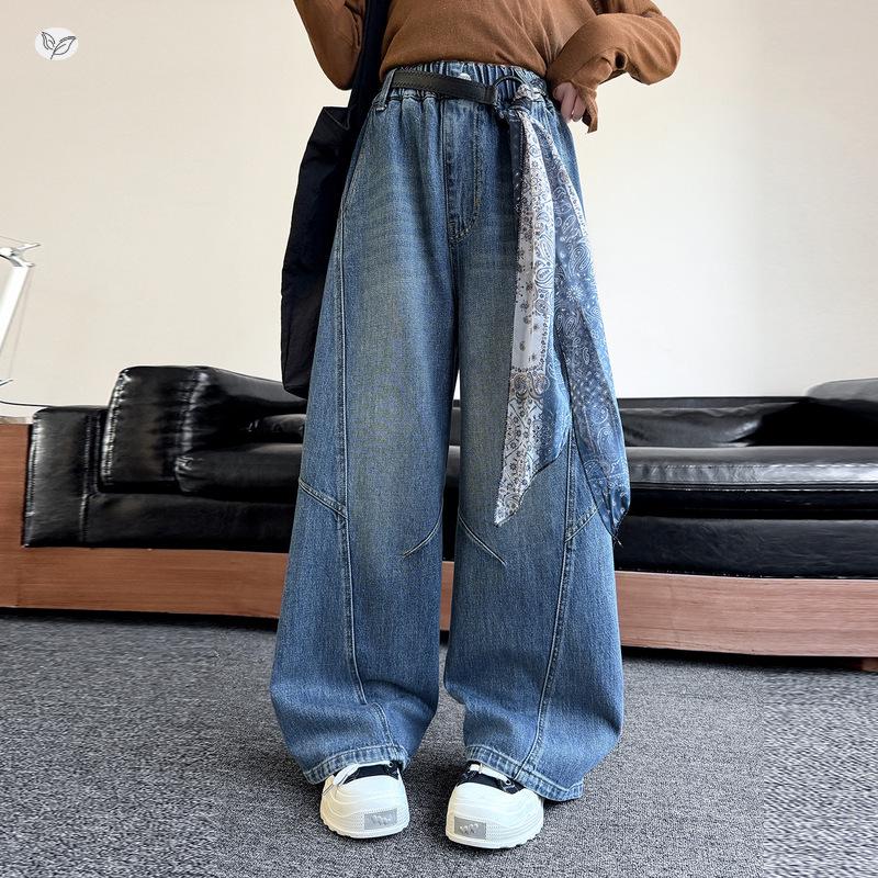 Autumn 2026 Girls' Baggy Wide-Leg Jeans - Casual, Stylish, and Comfortable for Medium and Large Kids