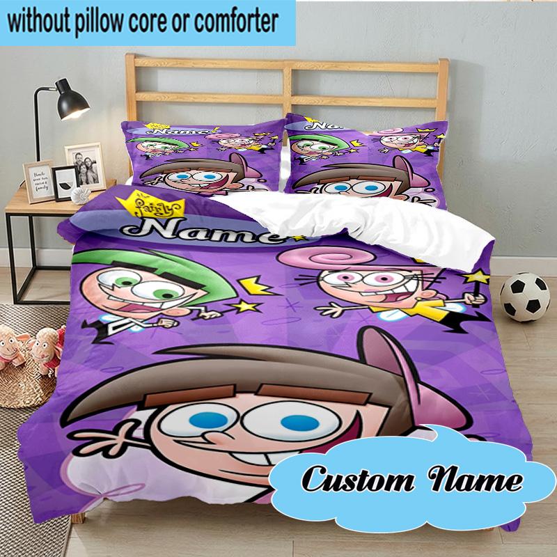 Custom Name 3PCS Friendship Adventures OddParents Bedding Set, Including 1pc Duvet Cover And 2pcs Pillowcases, Suitable for Dorms and Bedrooms Gift