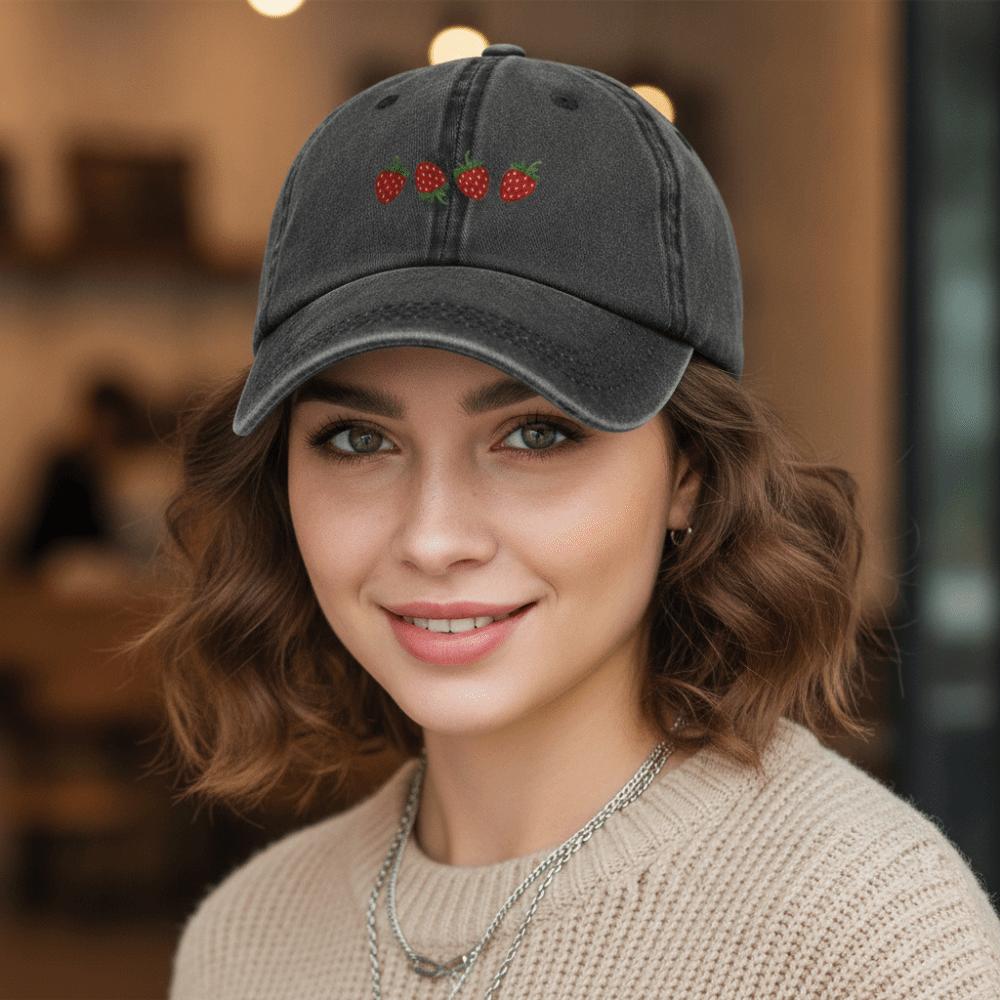 Hip Hop Strawberry Printed Baseball Cap Washed Cotton Sun Hat Streetwear Hats For Man Women Unisex