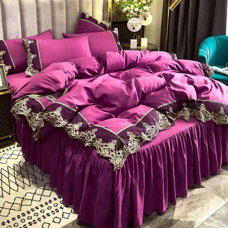 European-Style Floral Lace Bed Skirt Set