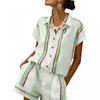 Womens 2026 Color-Block Short Sleeve Collar Shirt Shorts Set Casual Outfit