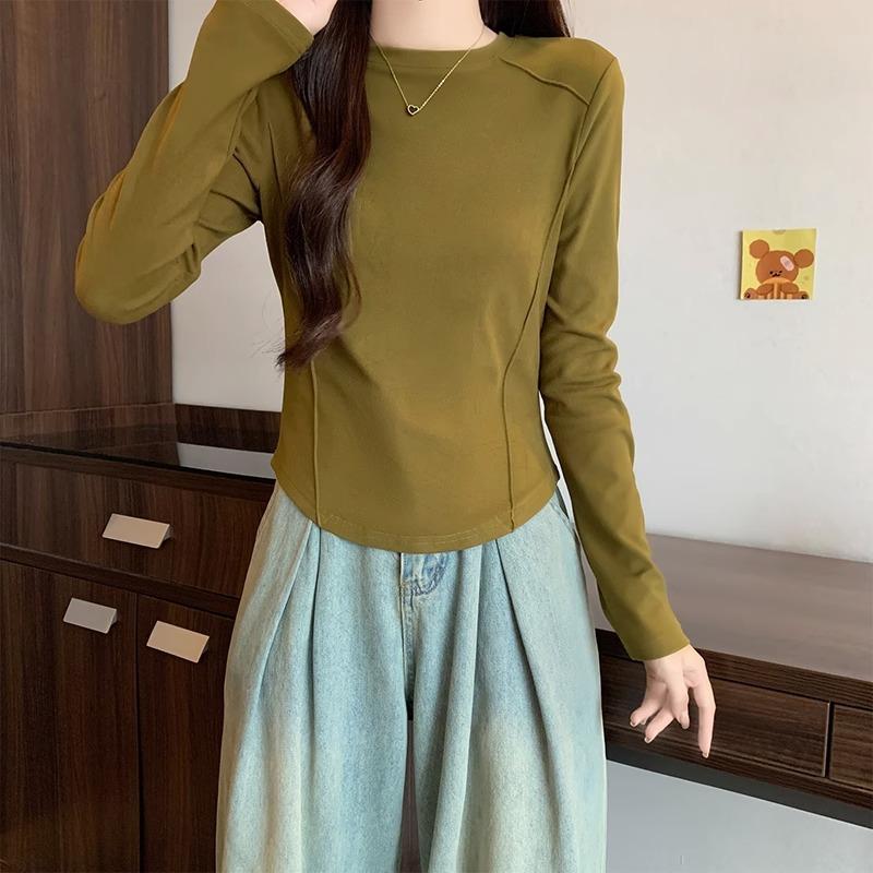 

Нестандартная резинка на талии для женщин на осень и зиму, немецкий бархат, утолщенный в иностранном стиле, внутренняя часть с короткой узкой футболкой с длинными рукавами XL