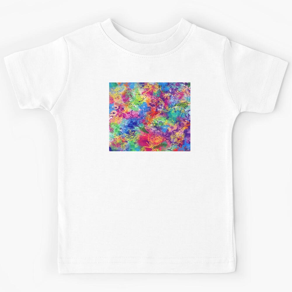 Psychedelic Dropcloth Rainbow Colored Paint Splatters Digital Painting Kids T-Shirt 140