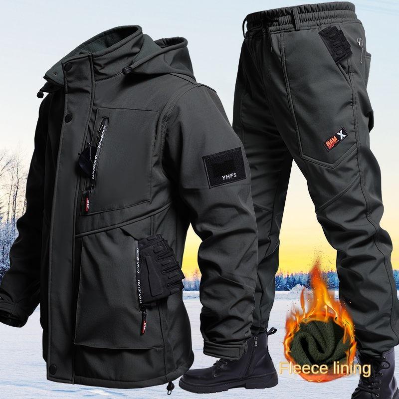 

Осень и Зима Однотонный Худи и Вельветовый Штурмовой Комплект Уличный Костюм для Защиты Труда Повседневный Костюм для Альпинизма и Работы XL чёрный