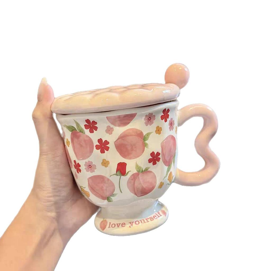 Ceramic Cup With Lid With Spoon High Value Mug Large Capacity Water Cup Women'S Home Office Coffee Teacup