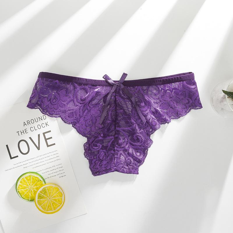 Ladies Spring and Summer Sexy Lace Bow Naked Feeling Pure Cotton Crotch Low Waist Triangle Briefs