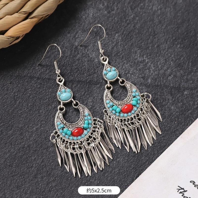 Bohemian earrings retro personality simple long fringed earrings women's high-end vacation style earrings