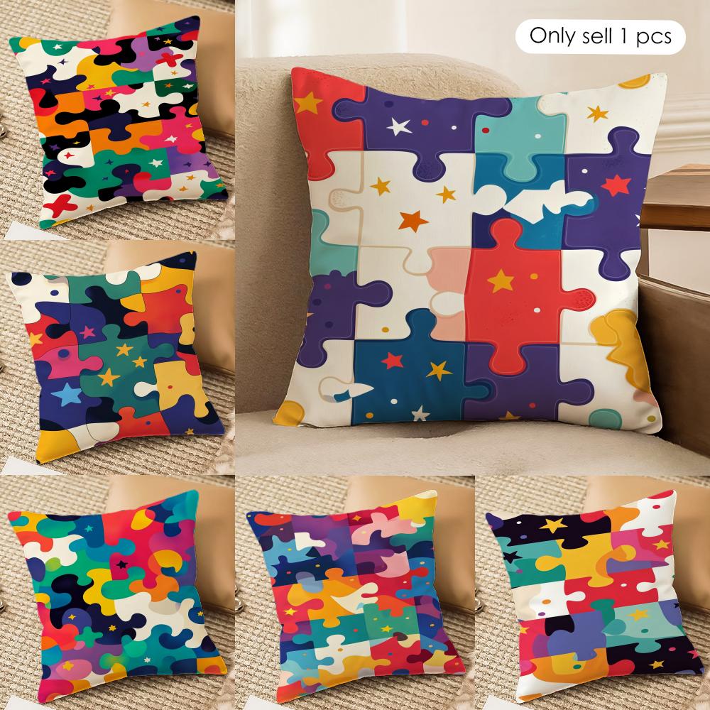 Fun Puzzle Patterns Cushion Cover Soft Plush Fabric DoubleSided Printed Cushion Covers for All Seasons Modern Home Decor