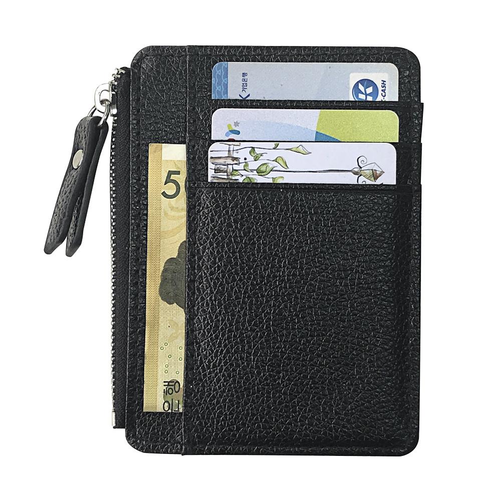 Black Lichee Pattern Leather Multi-purpose Card Wallet Unisex Small Zipper Coin Purse Men's Credit Card Bag ID Card Holders