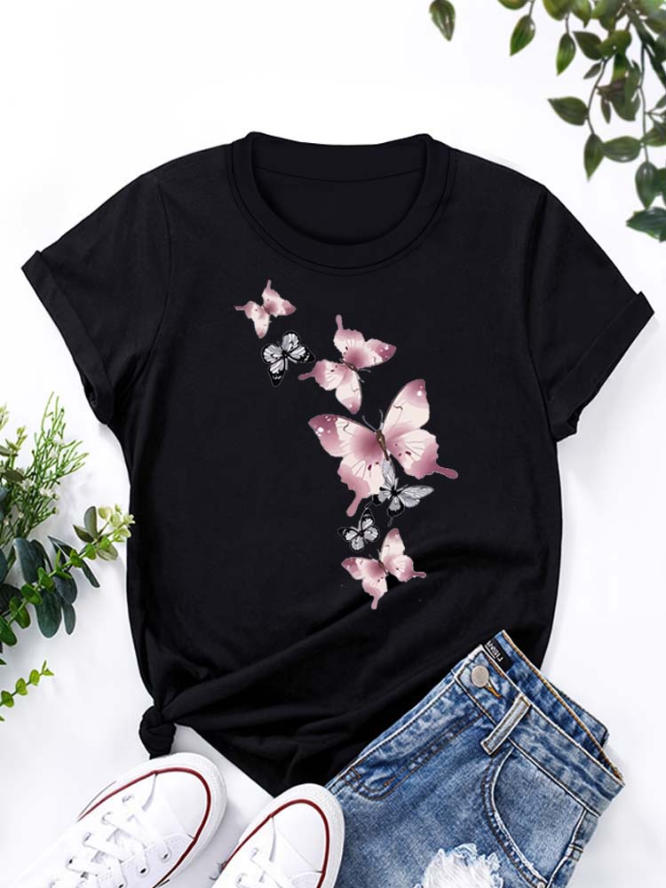 Fashion Butterfly Print Harajuku FeUnisex Harajuku Short Sleeve Casual Womens Tshirt Clothing Street Tops Tees Aesthetic Clothes