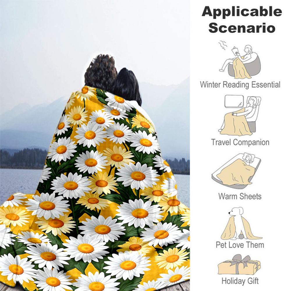 1PC Daisies FlowersOutdoor Flannel Blanket - Soft Plush Decor for Picnics, camping, Bedroom, Playroom, Office, or Lunch Break 1358A
