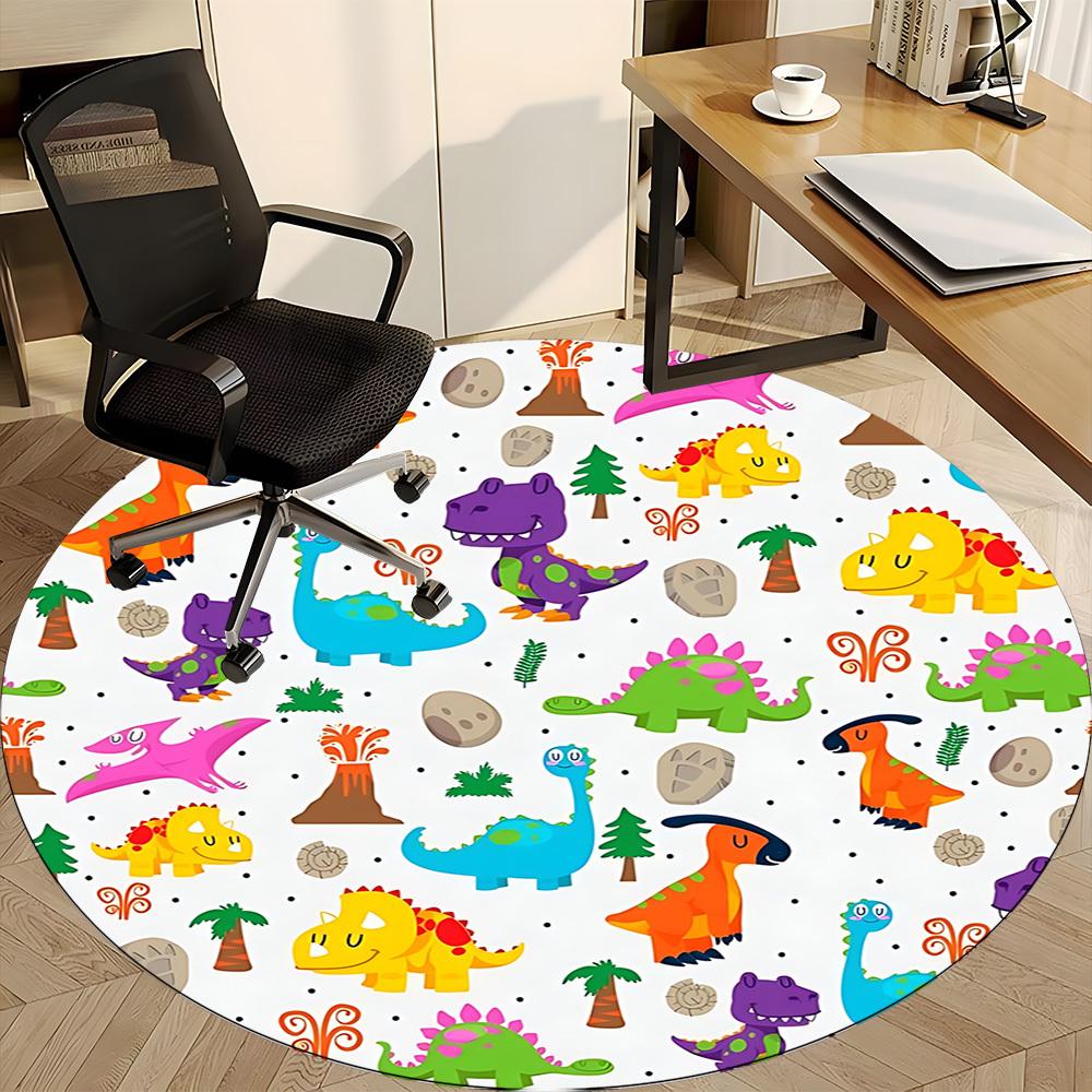1pc Dinosaur Pattern Chair Carpet for Office, Round Polyester Mat, Indoor Decor for Office, Easycare Fabric, Washable Non-slip Area Carpet