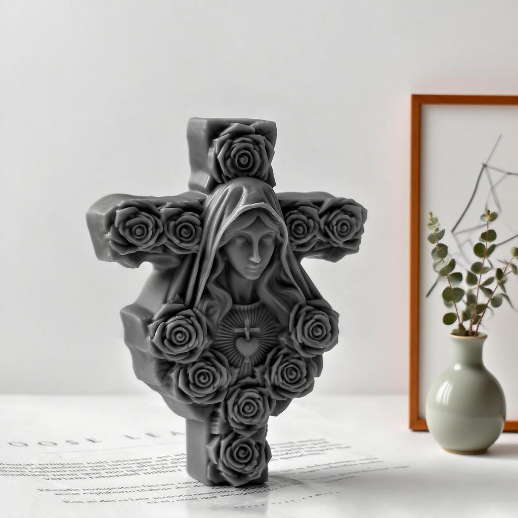 DIY Jesus Portrait Rose Cross Silicone Candle Mold Handmade Aroma Gypsum Resin Ornament Mold Candle Making Supplies