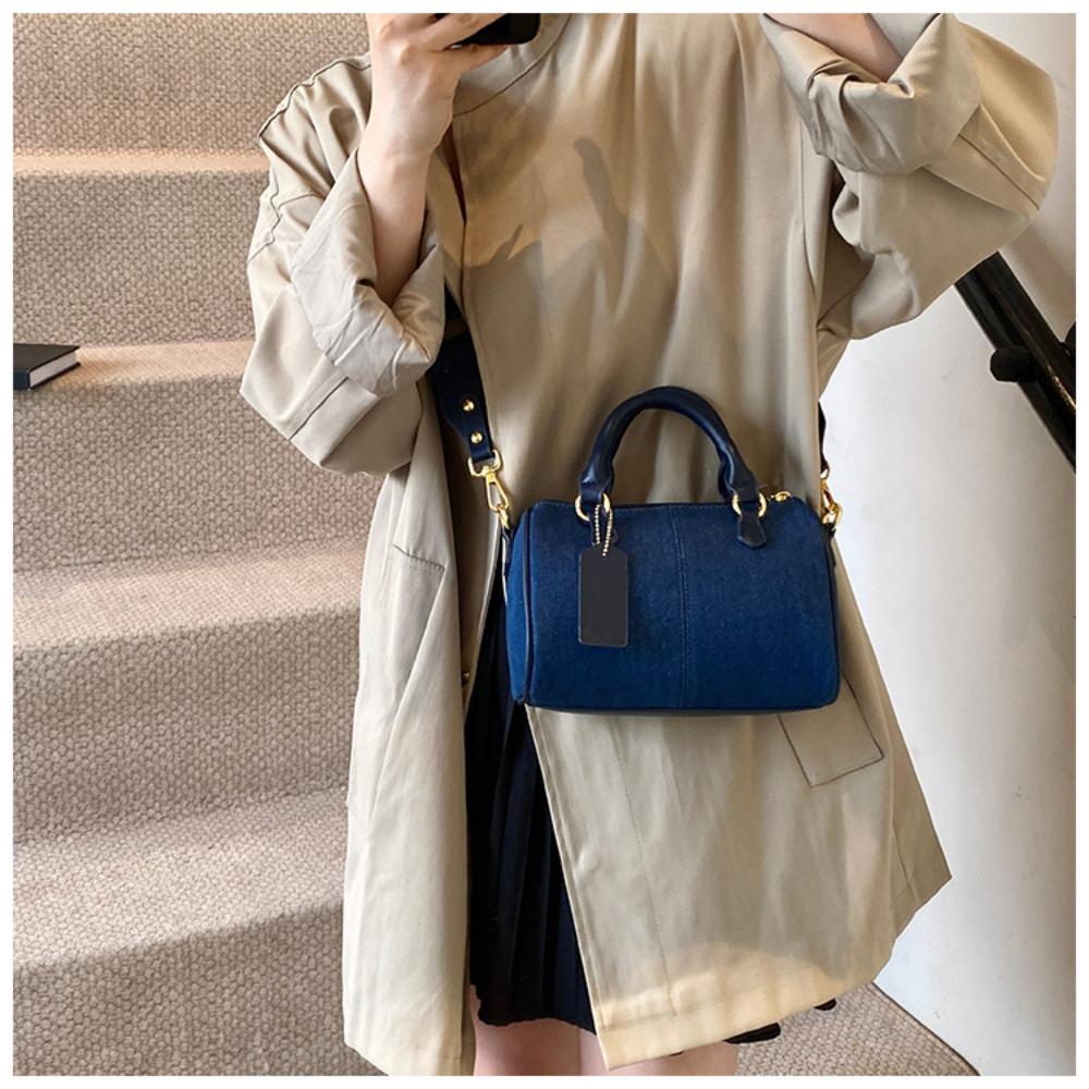 Patchwork Colorblock Mini Handbags For Women Denim Shoulder Cross Body Bags Casual Street Small Boston Bag 2025 Designer Purses