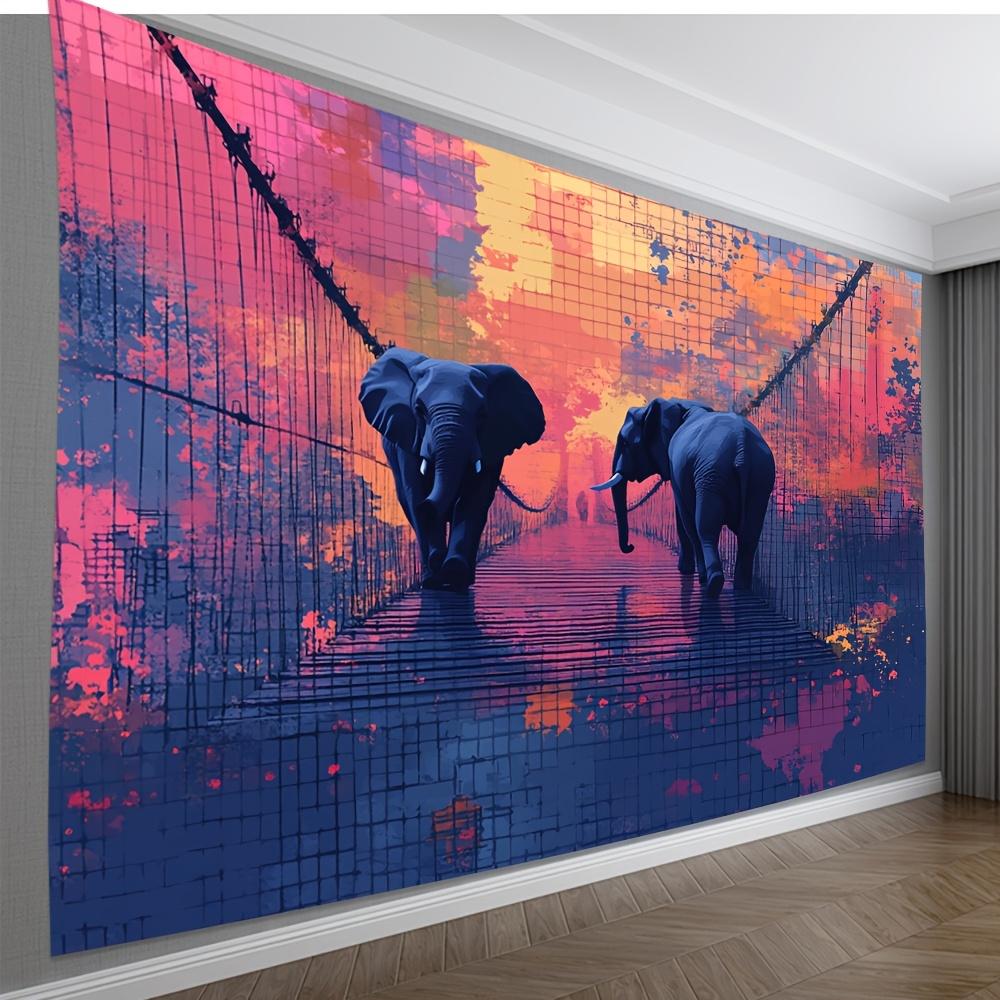 Elephant Bridge Deck Theme Digital Printing Polyester Wall Hanging Tapestry Decorative Living Room Bedrooms Background Gift