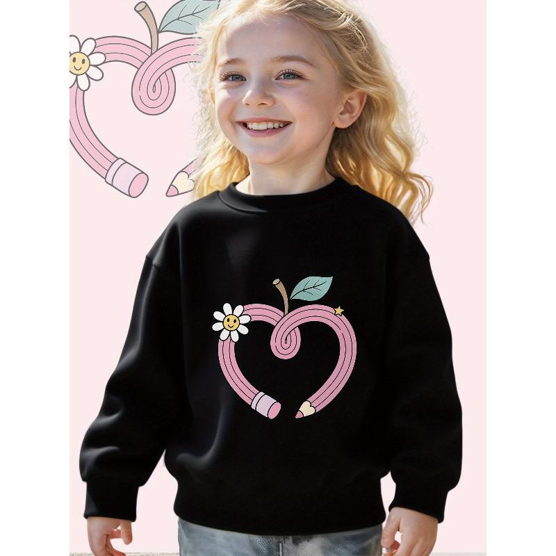 Kids Sweatshirt Charming Sweatshirt for Featuring a Pencil Heart Design with Flowers And Stars, Perfect for Toddlers