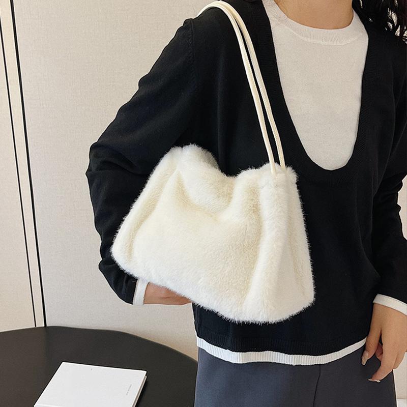 Female Autumn Winter Plush Handbag Versatile Solid Color Chain Crossbody Shopping Bag Women New Design Chain Messenger Bags