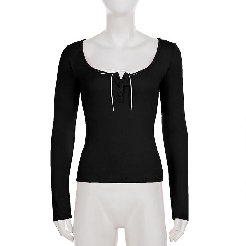 Korean Sweet Style Lace-Trim Two-Piece Long-Sleeve T-Shirt with Bowknot