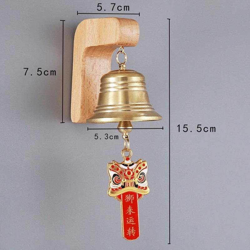 Home Decor Solid Wood Copper Bell Pendant with Magnetic Lion To Operate Wind Chimes, Home Reminders Doorbells Housewarming Gifts