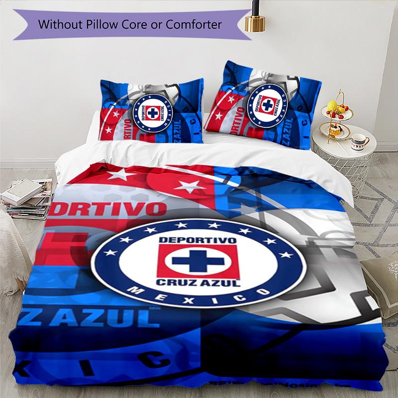 Cruz Azul Themed 3pcs Bedding Set Duvet Cover Closure Includes 1 Duvet Cover & 2 Pillowcases for All Seasons Bedroom Home Dorm Decor