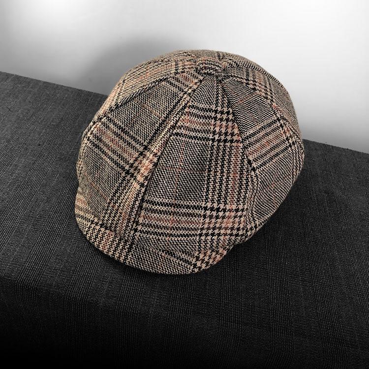 Vintage Plaid Beret Hat For Women, Retro Newsboy Cap With Tartan Pattern, Autumn Winter Wool Baker Boy Hat