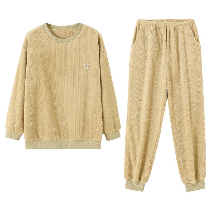 Pajamas Women'S Autumn And Winter Winter Thickened Fleece Warm Coral Fleece Loungewear Women'S Large Size Set