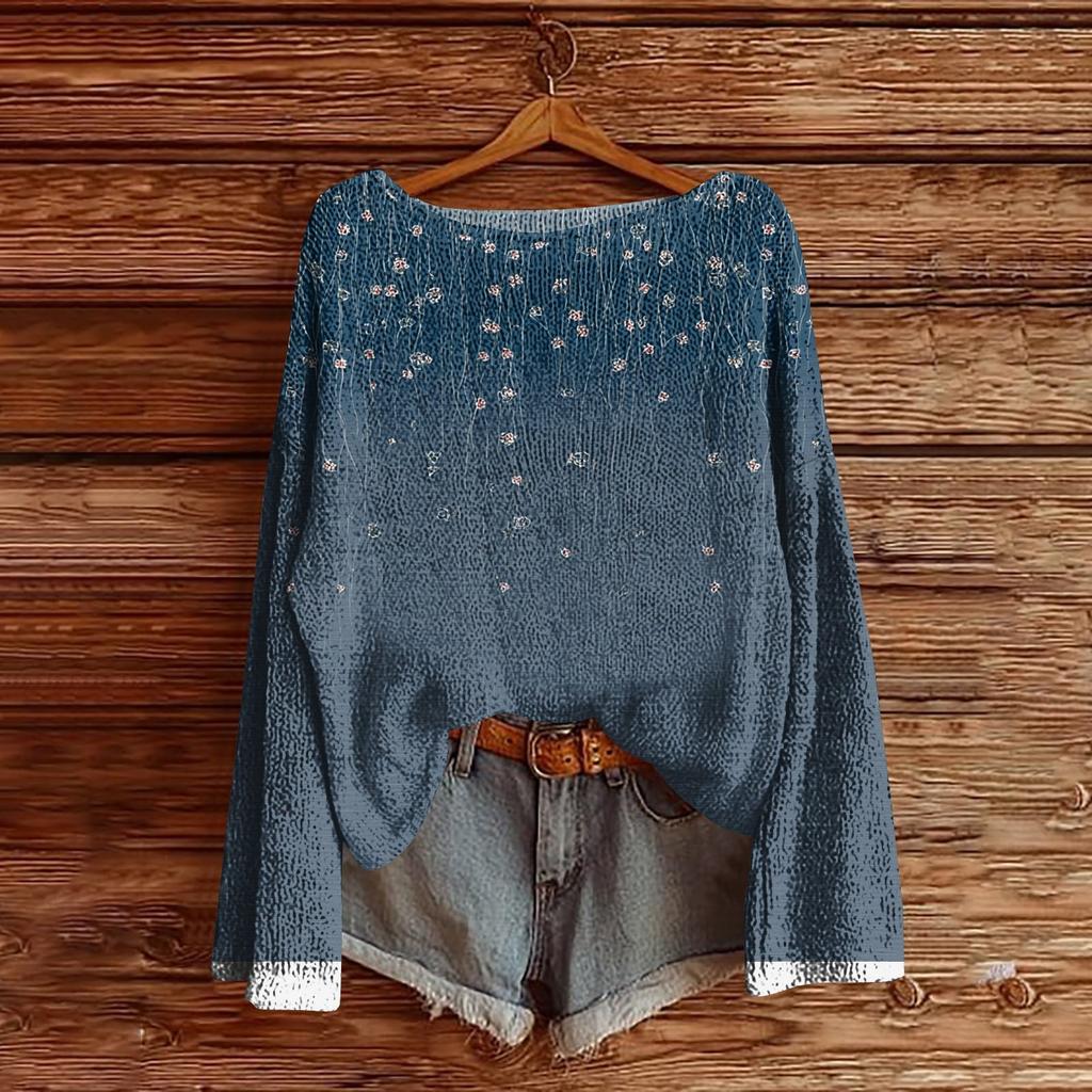 Women's Round Neck Lightweight Sweater Casual Long Sleeve Knit Pullover