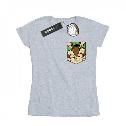 

Looney Tunes Womens/Ladies Wile E Coyote Face Faux Pocket Cotton T-Shirt білий