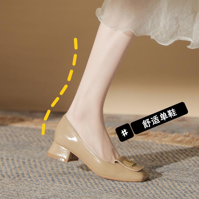 Classic fashion retro square head thick heel women's single shoes versatile new temperament comfortable medium heel women's shoes
