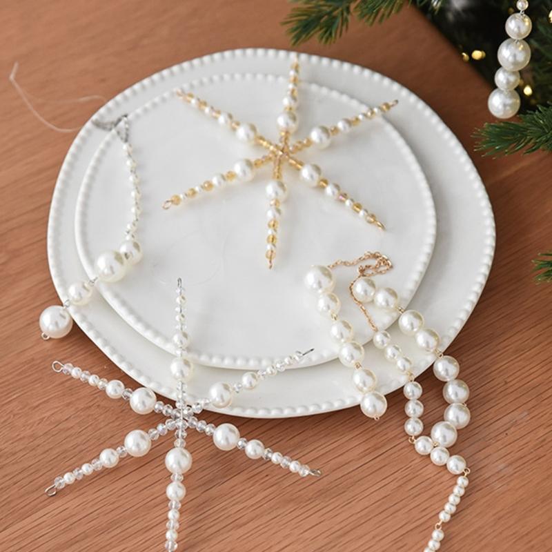 Christmas Tree Hanging Ornament with Faux Pearls Styling, Elegant Holiday Decors for Branches, Window, and Home Accents