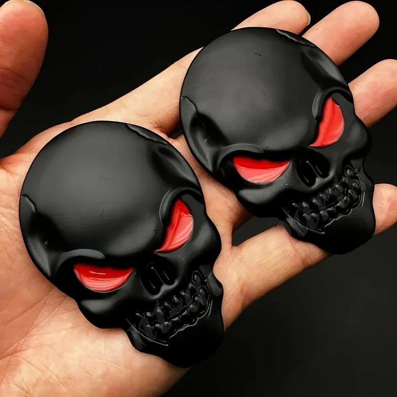 2PCS 3D Metal Skull Car Emblem - Pirate Skeleton Badge for Auto Body Rear Trunk, Buccaneer Sticker Decal Universal Fit