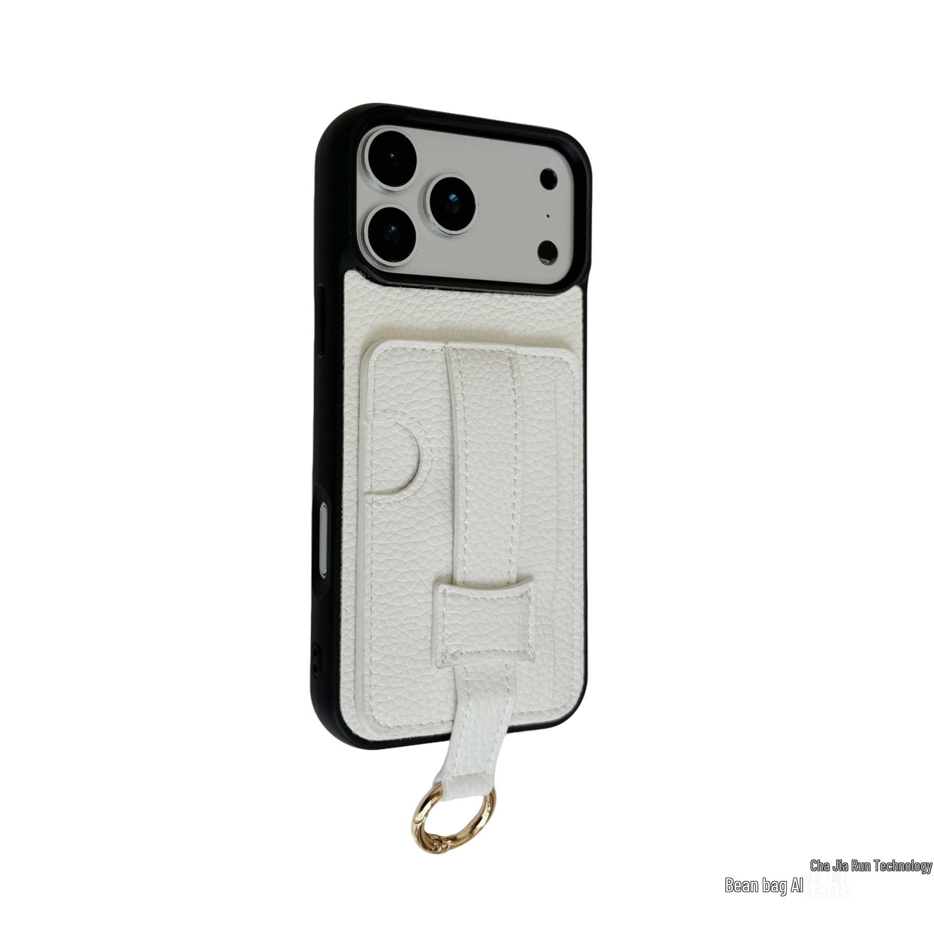 

Solid Lychee Pattern Leather Case with Card Slot & Wrist Strap for iPhone 17 Pro Max & iPhone 16 15 Promax