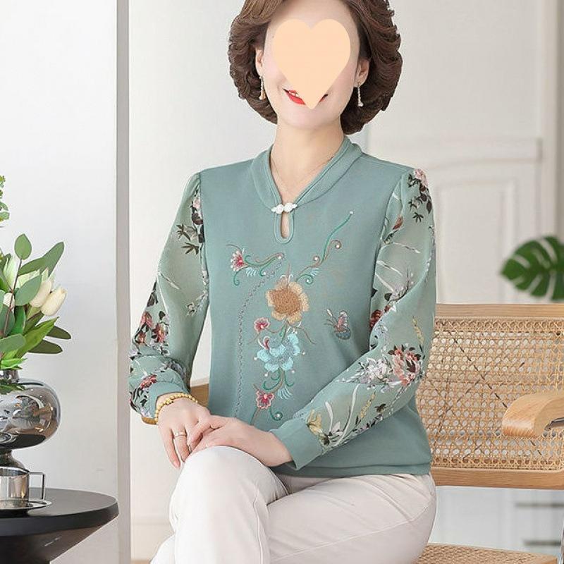 

Spring and Autumn Women s Western Style Long-sleeved Bottoming Shirt Fashion Plus Size Women s All-match Shirt Top 5XL зелёный