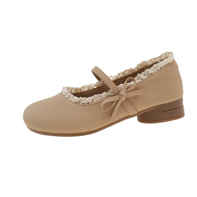 Mary Janes mit niedrigem Absatz Damen neue Frühling- und Herbströcke Abendschuhe flache Bohnenbohne kleine Lederschuhe Damen