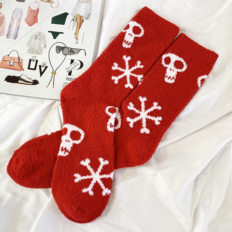 

Cartoon Coral Fleece Trendy Mid-Calf Socks for Men & Women - Christmas & Halloween Design Size 38-44