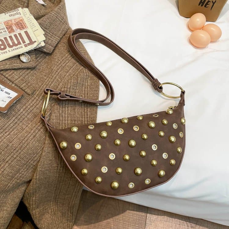 

Rivet Crescent Bag Women s Metal Decoration Underarm Bag
