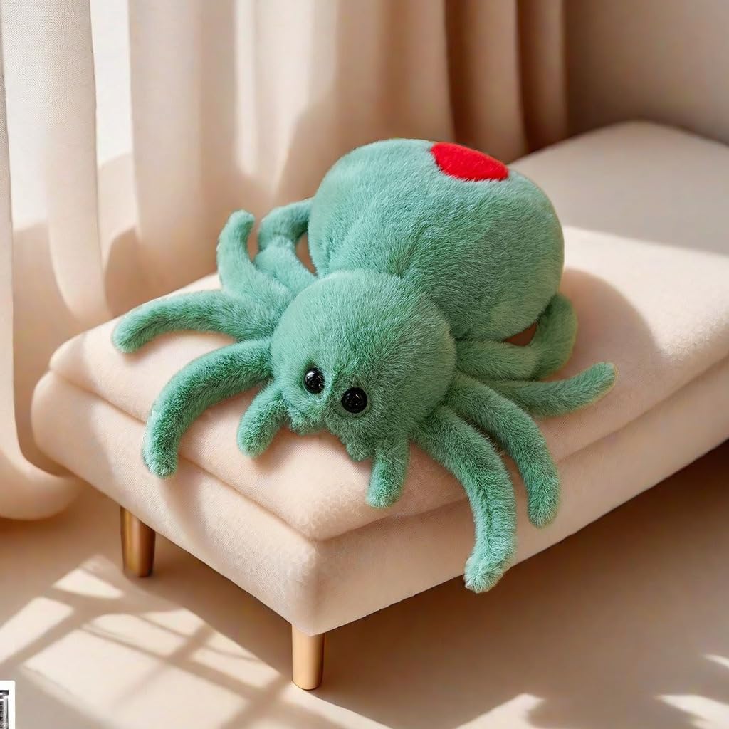 Halloween Stuffed Animal Spider Plush Soft Fur Huggable Green Spiders Pillow, Adorable Playtime Plush Toy,Stuffed Spider Super Soft Plush Doll Animal
