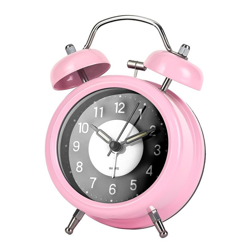 Metal alarm clock student dormitory wake up and call alarm clock fluorescent mute clock living room ornament
