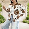 Women Plus Size White Leopard Heart Lock Printed Baseball Collar Long Sleeve Jacket With Pockets
