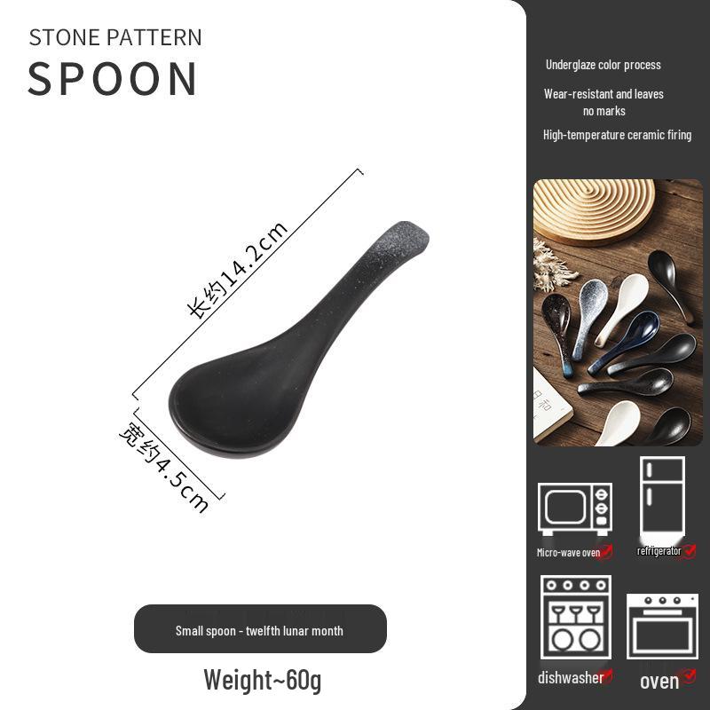 Large Japanese Ceramic Porridge and Soup Spoon with Long Handle