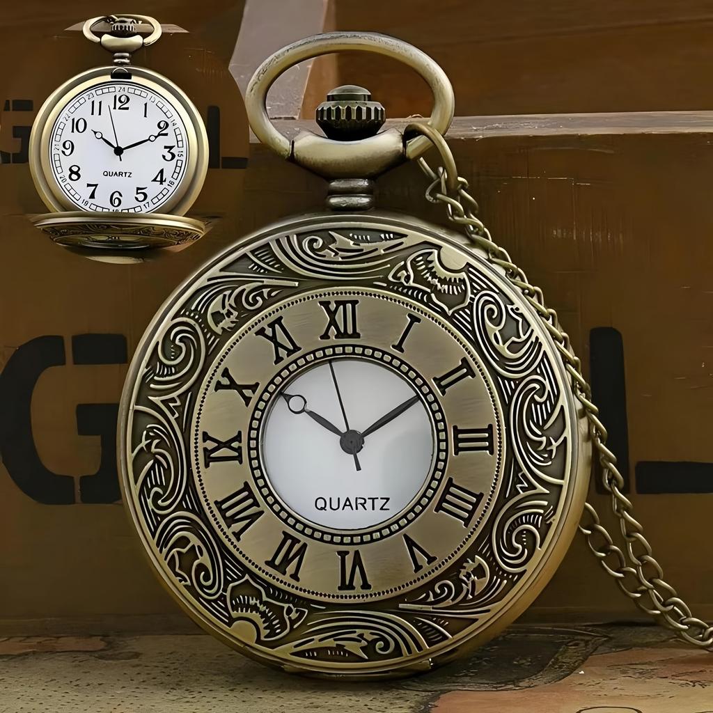 1pc Retro Flip Pocket Watch Classic Roman Character Men's and Women's Necklace Quartz Large Number Elderly Hanging Watch Gift