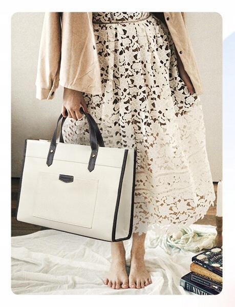 Missnine 15.6 inch laptop bag Large Elegant handbag black and beige