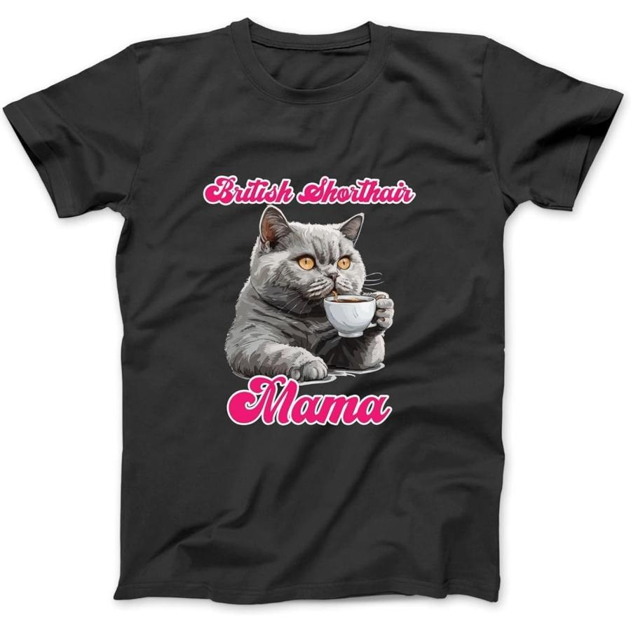 Cat Mom British Short Hair Mama British Shorthair Long Sleeve, T-Shirt, Sweatshirt, Hoodie for Men Women Kids Made in Canada Black S