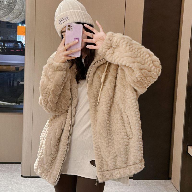 Imitation Rex rabbit fur jacket women's light winter loose stand-up collar thickened imitation mink hair twist coat